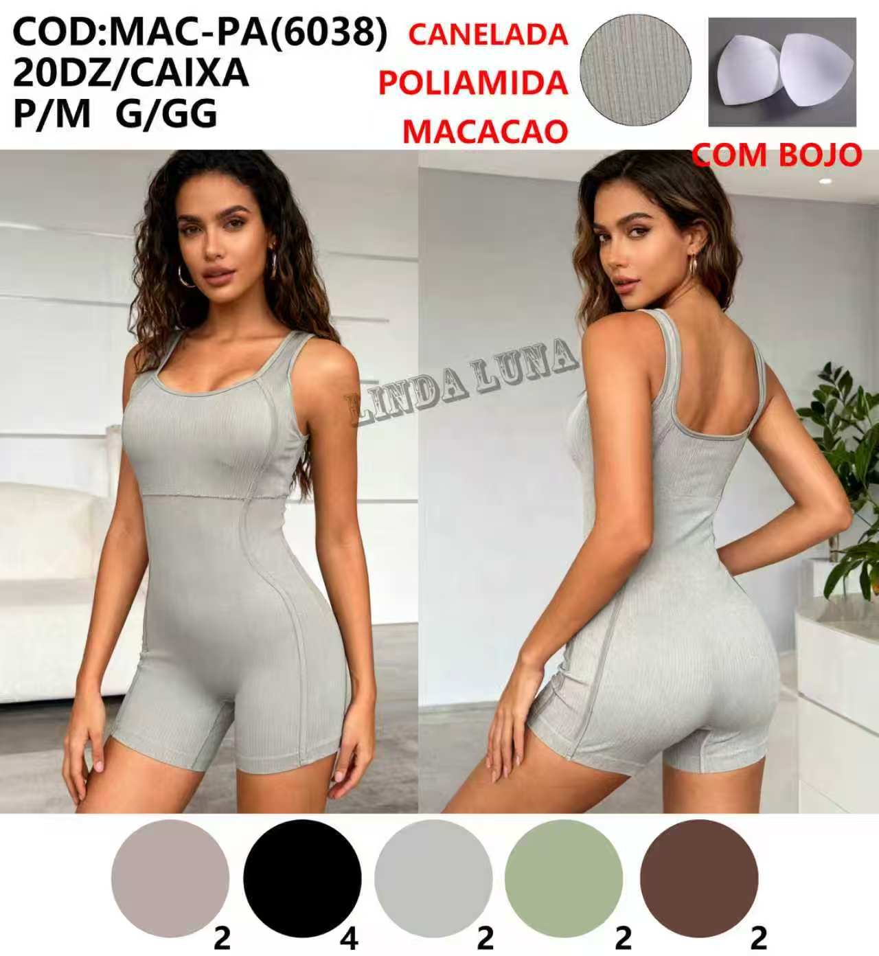 Macacao Poliester Com Bojo Academia P/M G/GG MAC-PA(6038) *Pacote: 40 R$