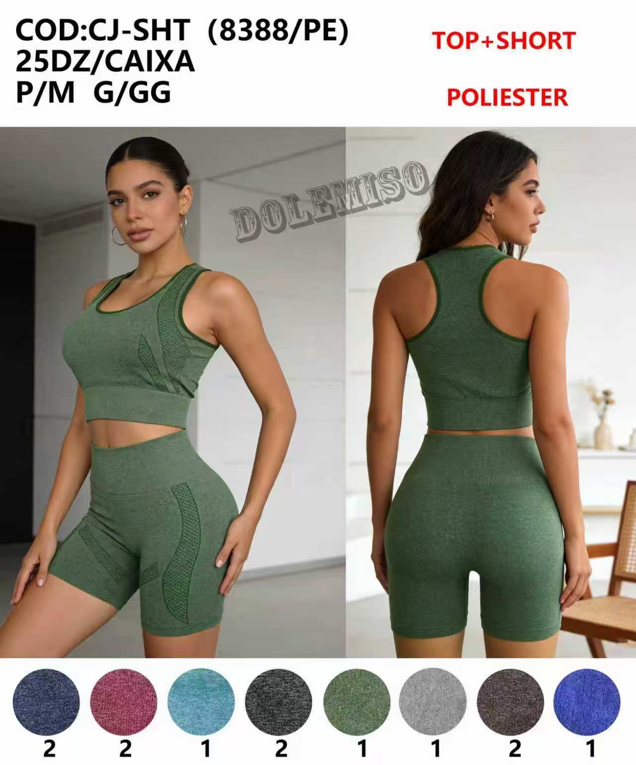 Top+Short Poliester Academia P/M G/GG CJ-SHT (8388/PE) *Pacote: 20 R$