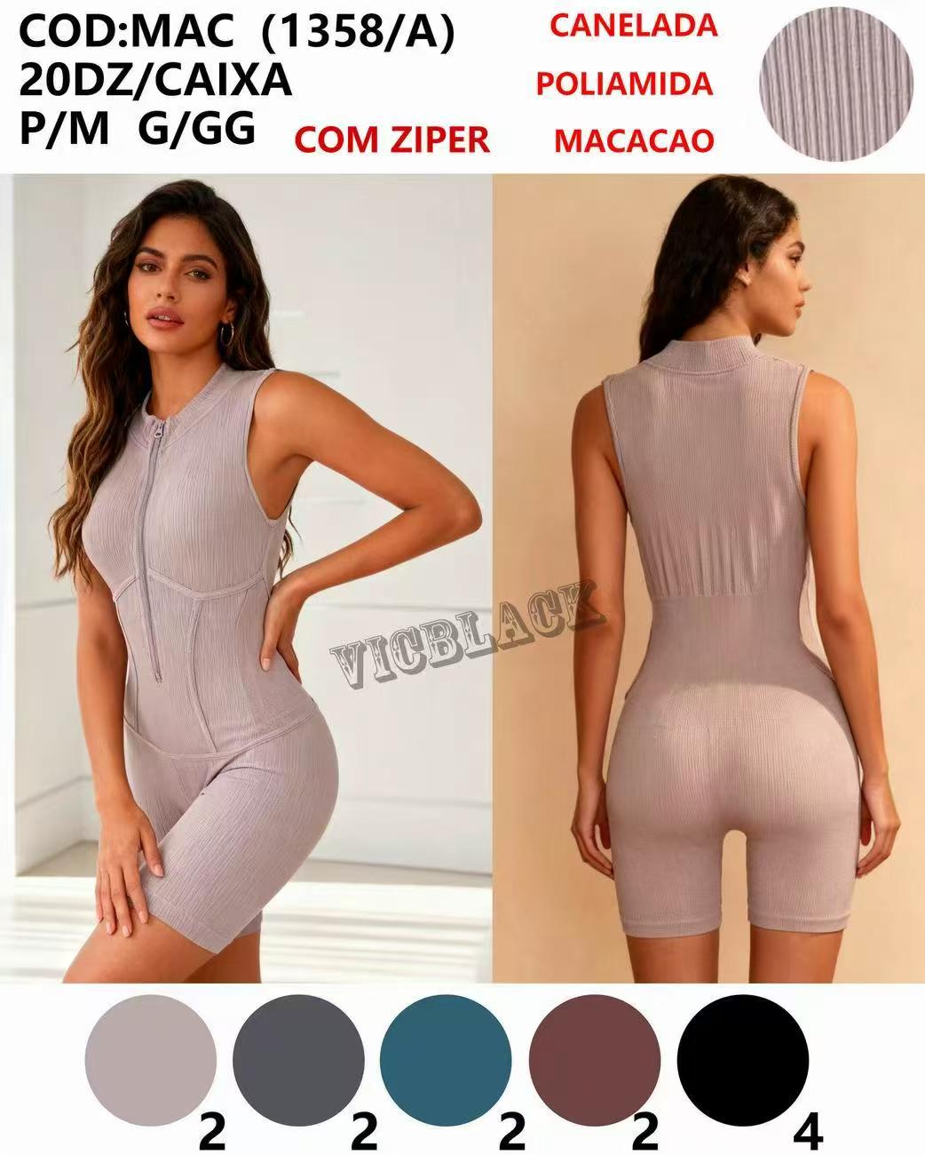 Macacao Poliamida Canelada Com Ziper Academia P/M G/GG MAC(1358/A)  *Pacote: 45 R$