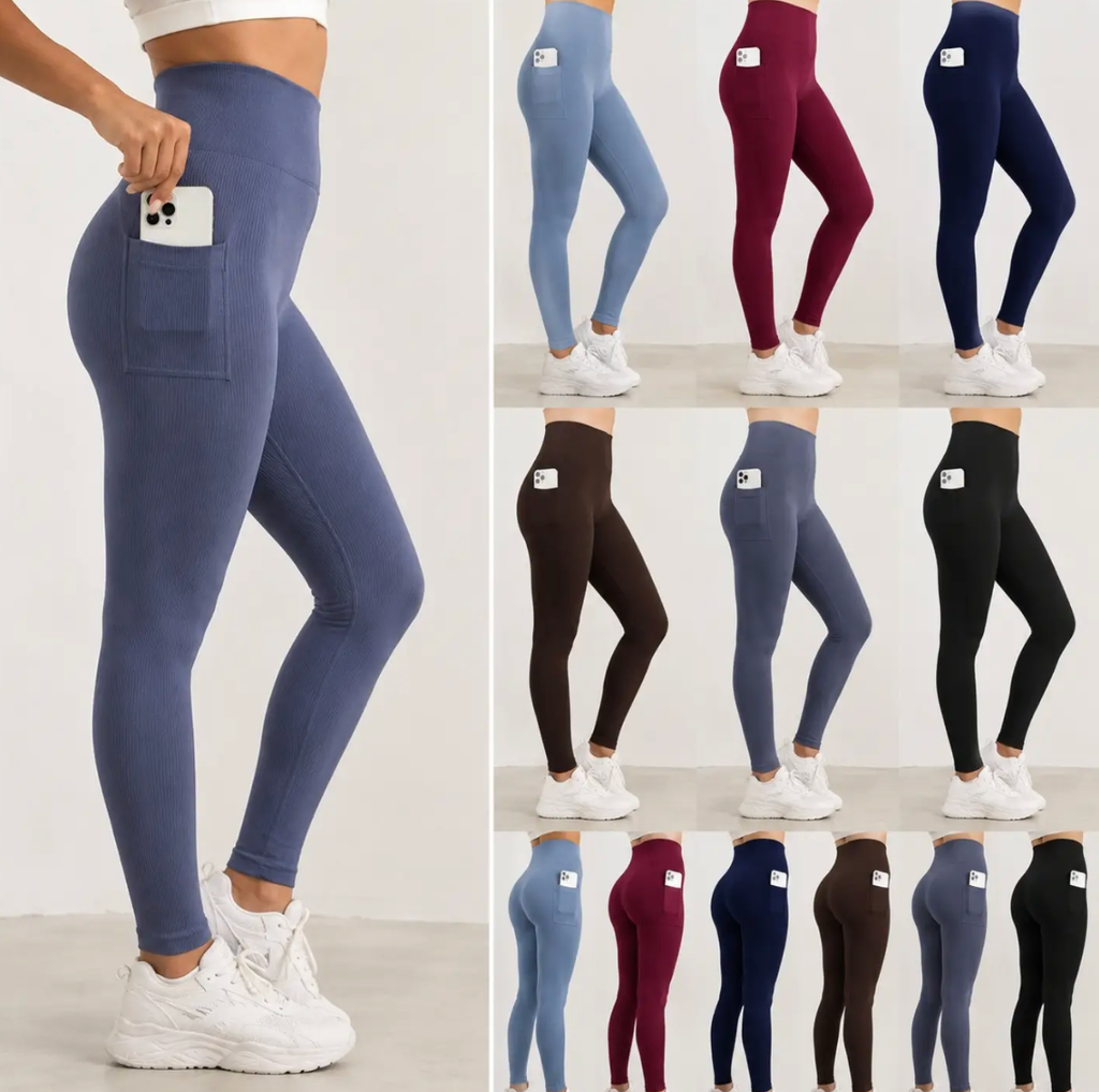 Legging Canelada Com Bolso P/M G/GG #26191 Academia *Pacote: R$ 23 *Atacado: R$ 28