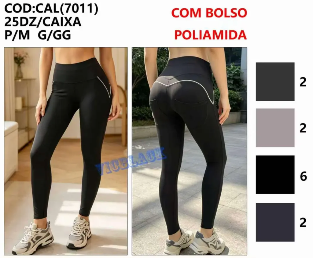 Legging Poliamida P/M G/GG #7011 Vem Com Bolsos Atrás *Pacote: R$ 38