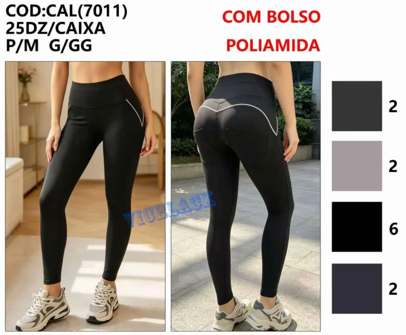 Legging Poliamida P/M G/GG #7011 Vem Com Bolsos Atrás *Pacote: R$ 38