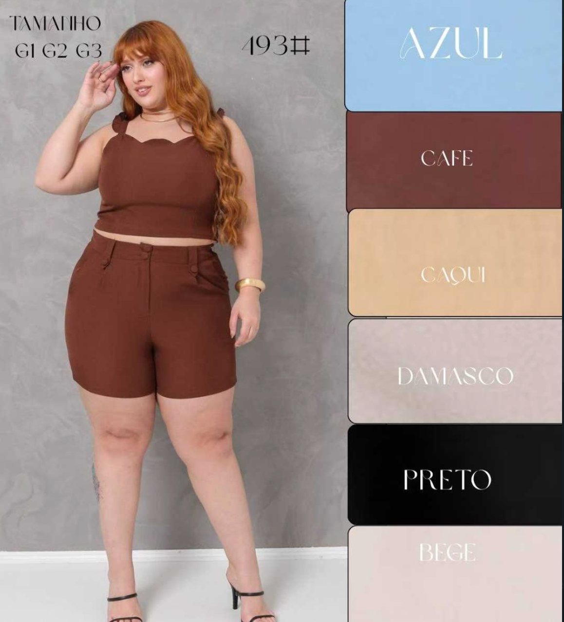 Conjunto Cropped e Short Plus Size Twill Silk FF-CON-008-CSS-493 *Pacote: R$ 75 *Atacado: R$ 90