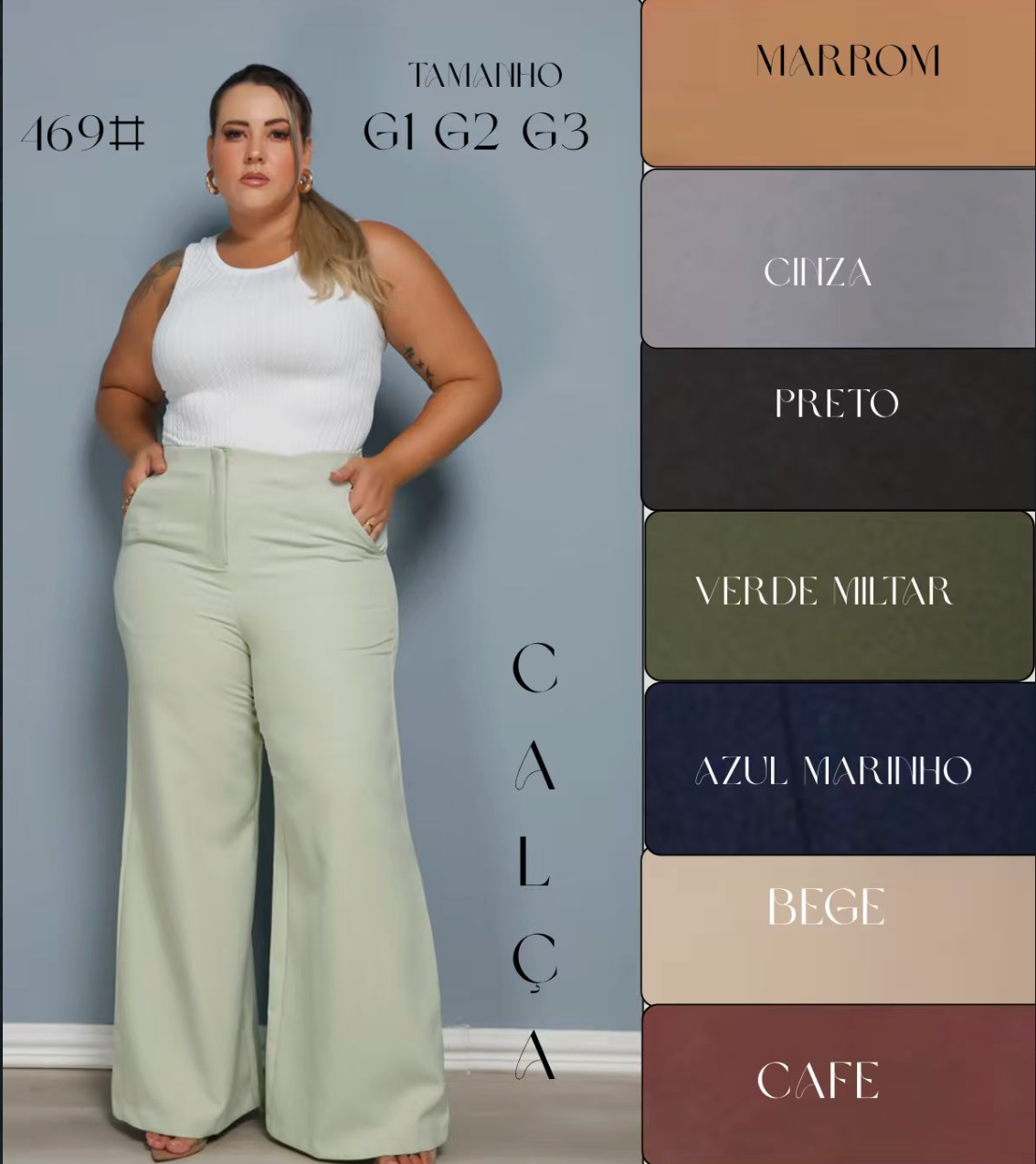 Calça Pantalona Zara Plus Size Alfaiataria Premium FF-CAL-006-CSS-469 *Pacote: R$ 55 *Atacado: R$ 65