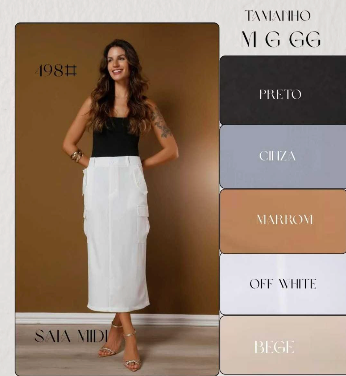 Saia Midi Cargo Alfaiataria Premium FF-SAI-003-CSS-498 *Pacote: R$ 55 *Atacado: R$ 65