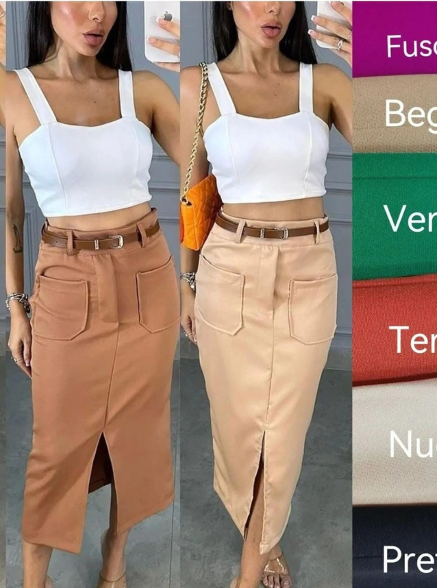 Saia Fenda com Bolso Alfaiataria Premium * Cor Promoção :R$ 30,00