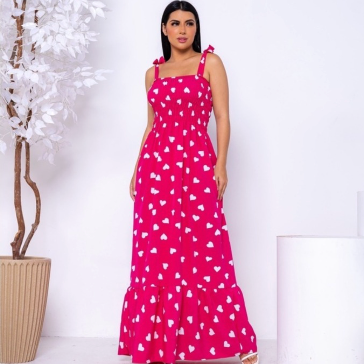 Vestido Longo Alça Coração Crepinho FF-VES-010 *Pacote: R$ 50 *Atacado: R$ 55