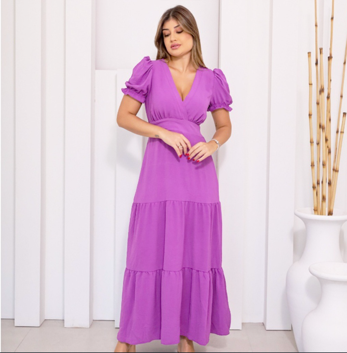 Vestido Gola V FF-VES-003 *Pacote: R$ 50 *Atacado: R$ 60