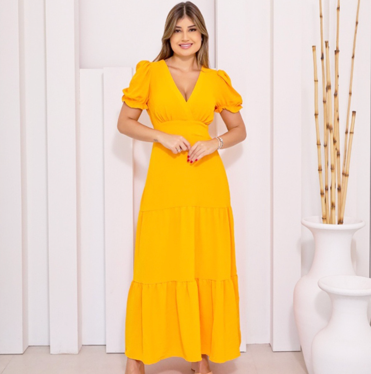 Vestido Gola V FF-VES-003 *Pacote: R$ 50 *Atacado: R$ 60