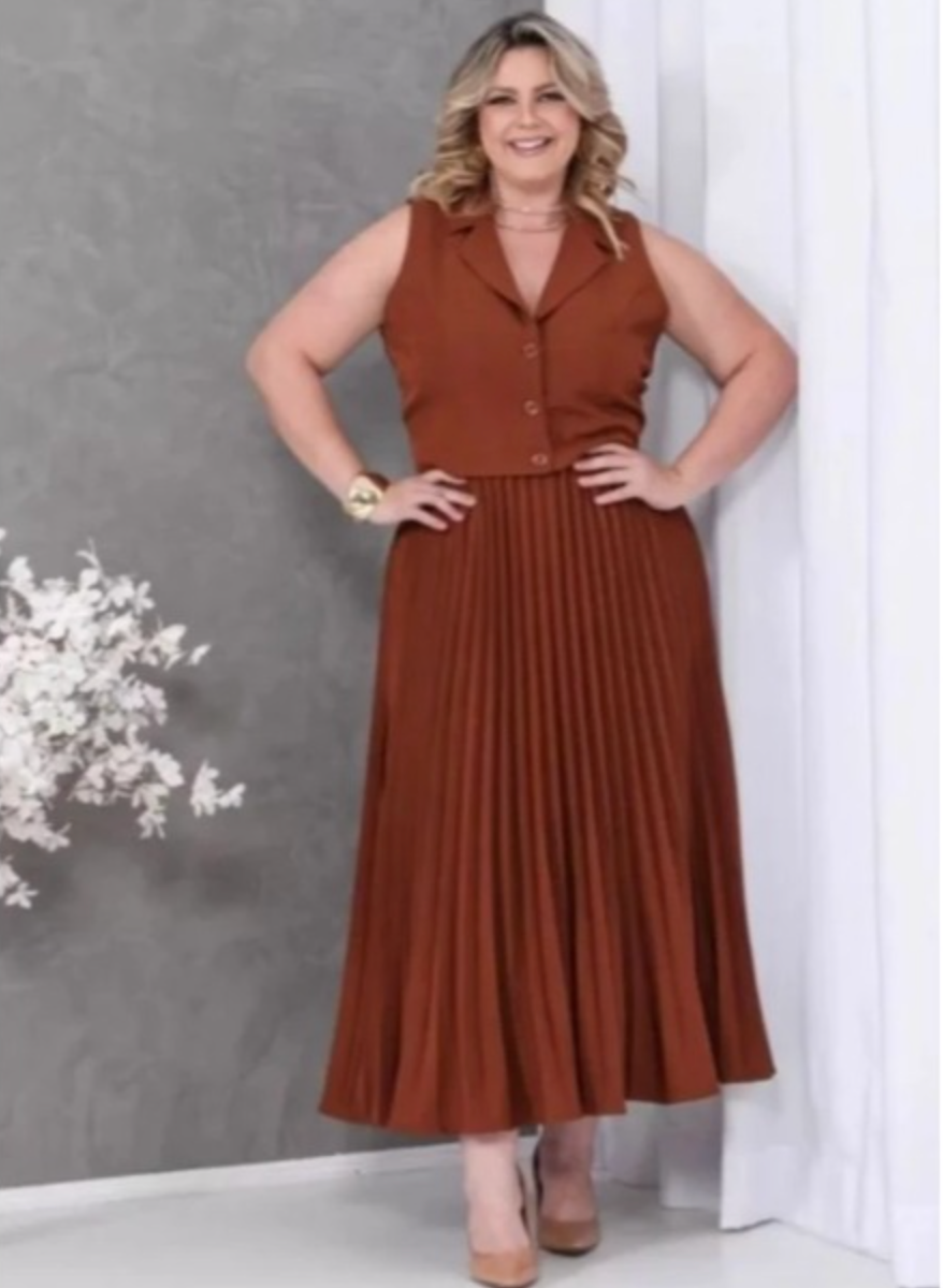 Conjunto Colete e Saia Plus Size Alfaiataria Premium FF-CON-017-CSS-527 *Pacote: R$ 120 *Atacado: R$ 150