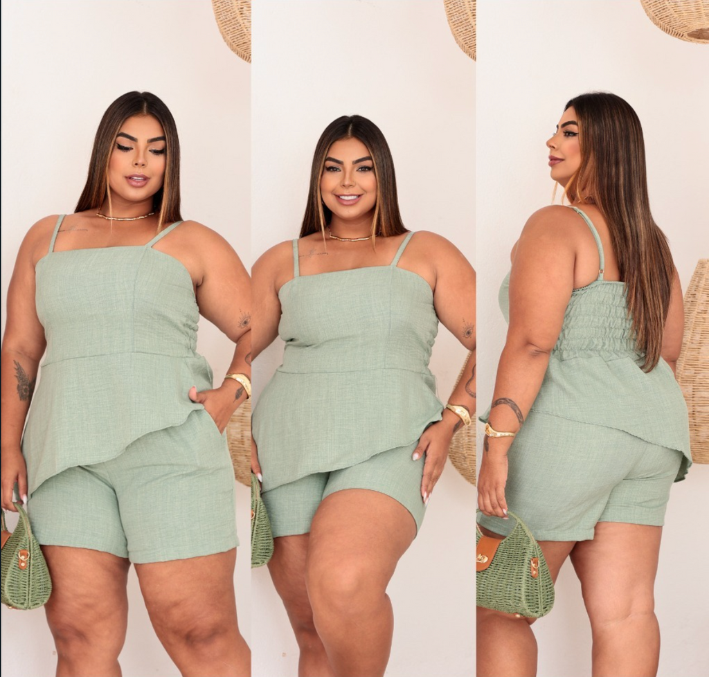 Conjunto Blusa e Short Assimétrico Plus Size com Alça Regulável Twill FF-CON-005-CSS-538 *Pacote: R$ 65 *Atacado: R$ 80