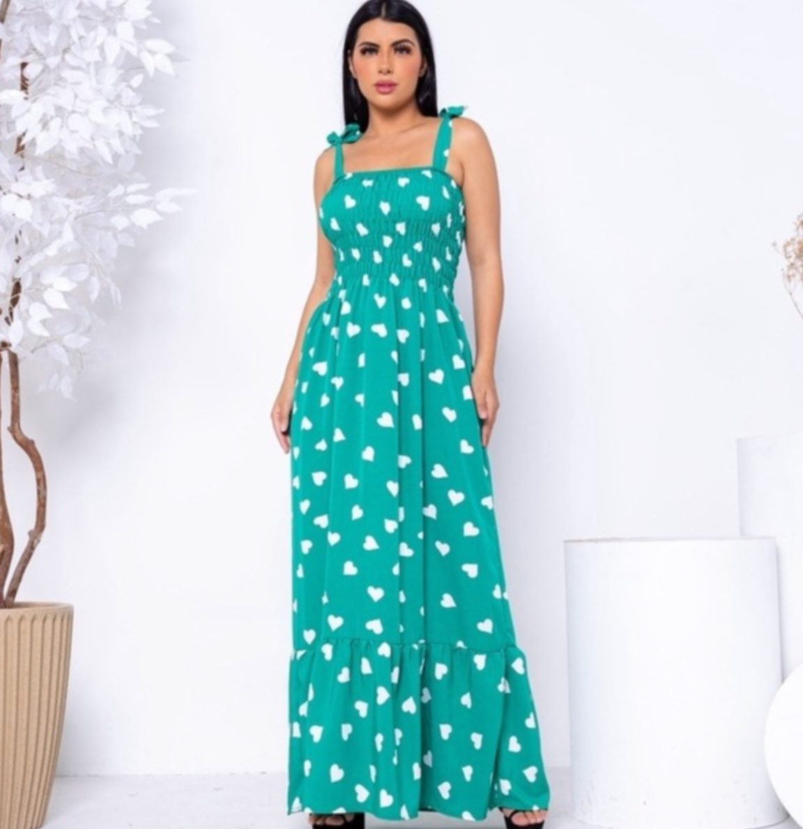 Vestido Longo Alça Coração Crepinho FF-VES-010 *Pacote: R$ 50 *Atacado: R$ 55