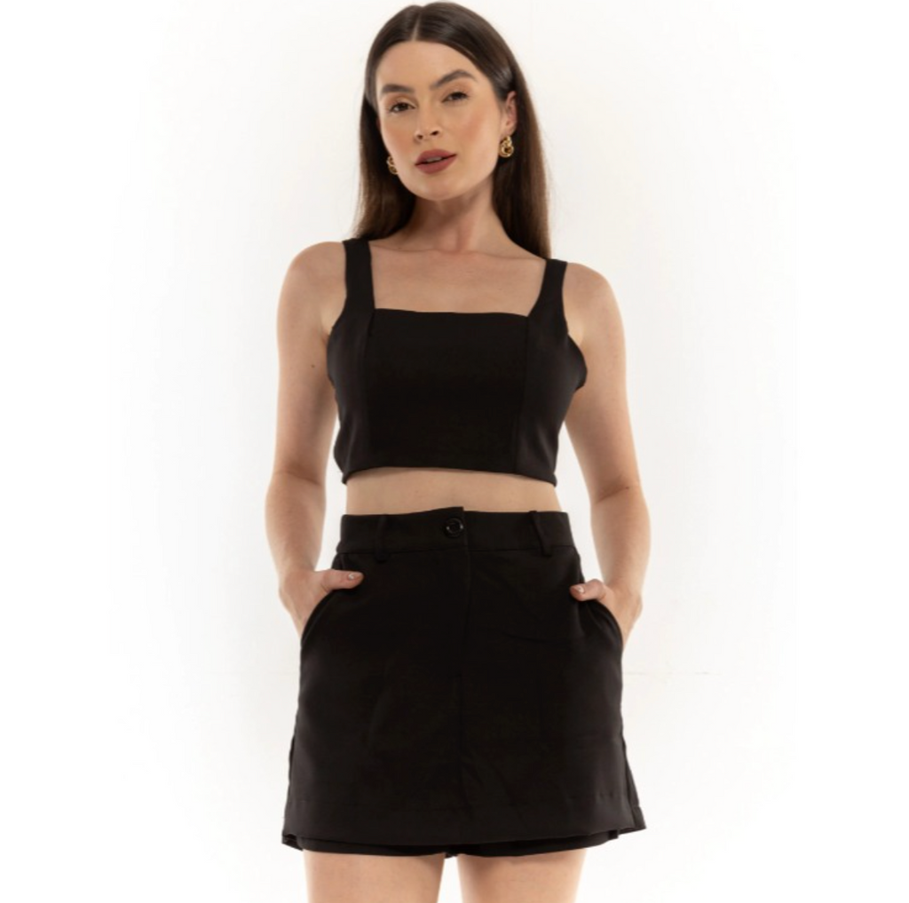 Conjunto Cropped e Short Saia Alfaiataria Premium FF-CON-021-HBD-053 *Pacote: R$ 60 *Atacado: R$ 70
