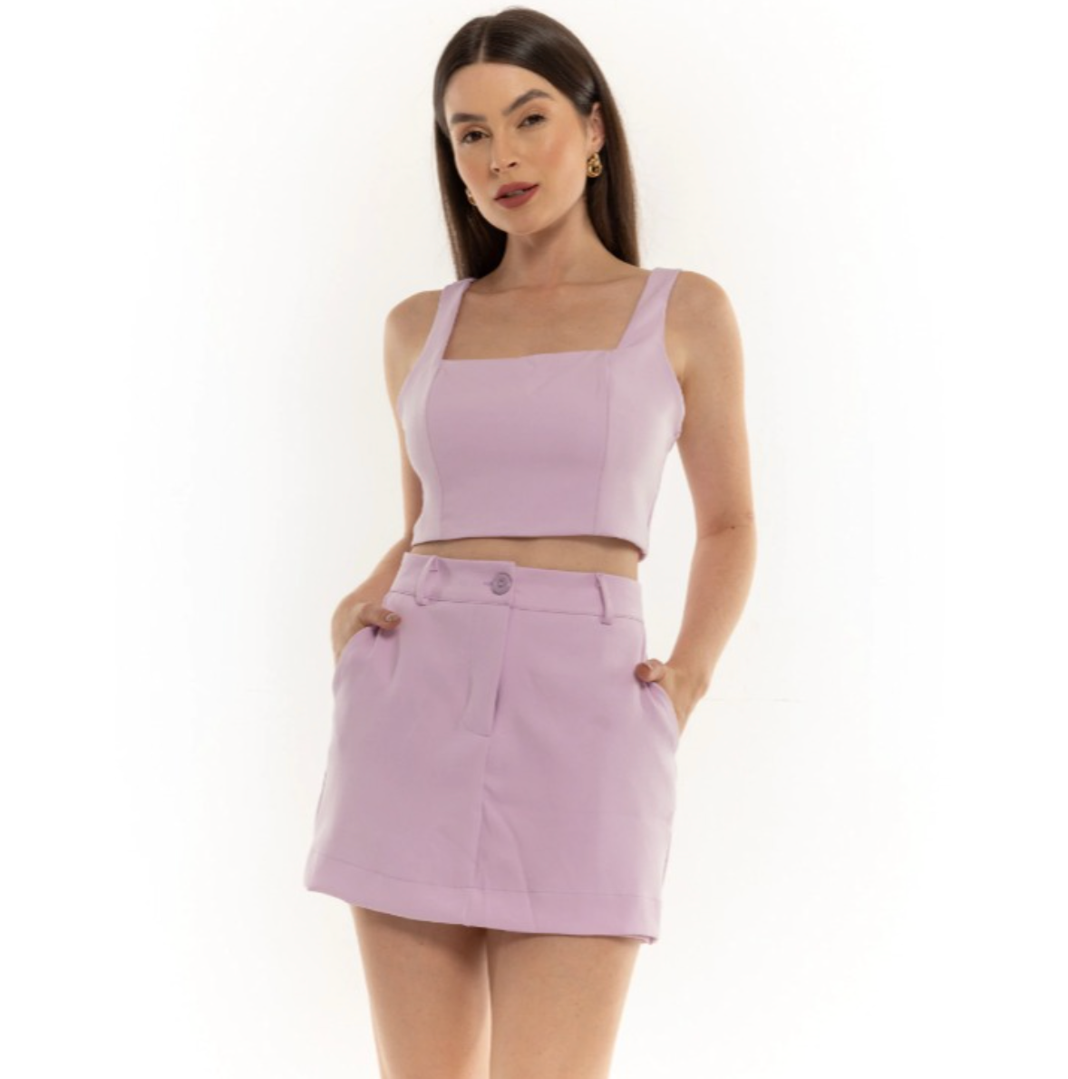 Conjunto Cropped e Short Saia Alfaiataria Premium FF-CON-021-HBD-053 *Pacote: R$ 60 *Atacado: R$ 70
