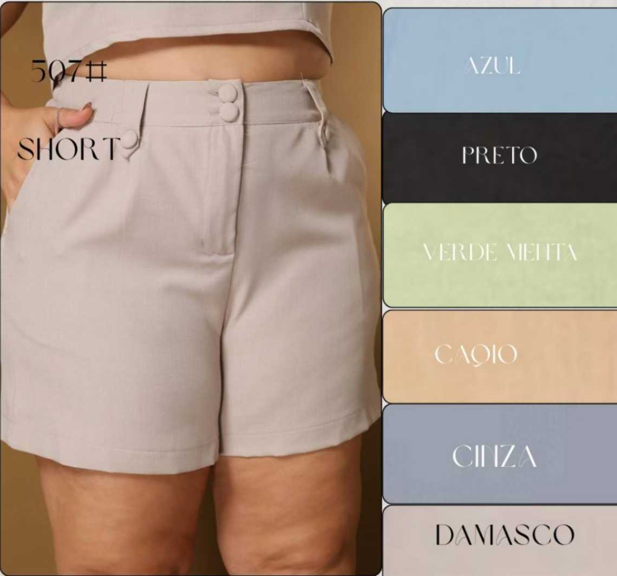 Short Twill Plusize 2 Botao Linho Luis Twill FF-CAL-032-CSS-507 *Pacote: R$ 45 *Atacado: R$ 55