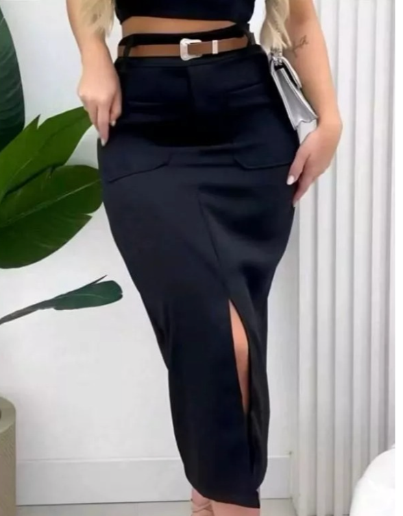 Saia Fenda com Bolso Alfaiataria Premium * Cor Promoção :R$ 30,00