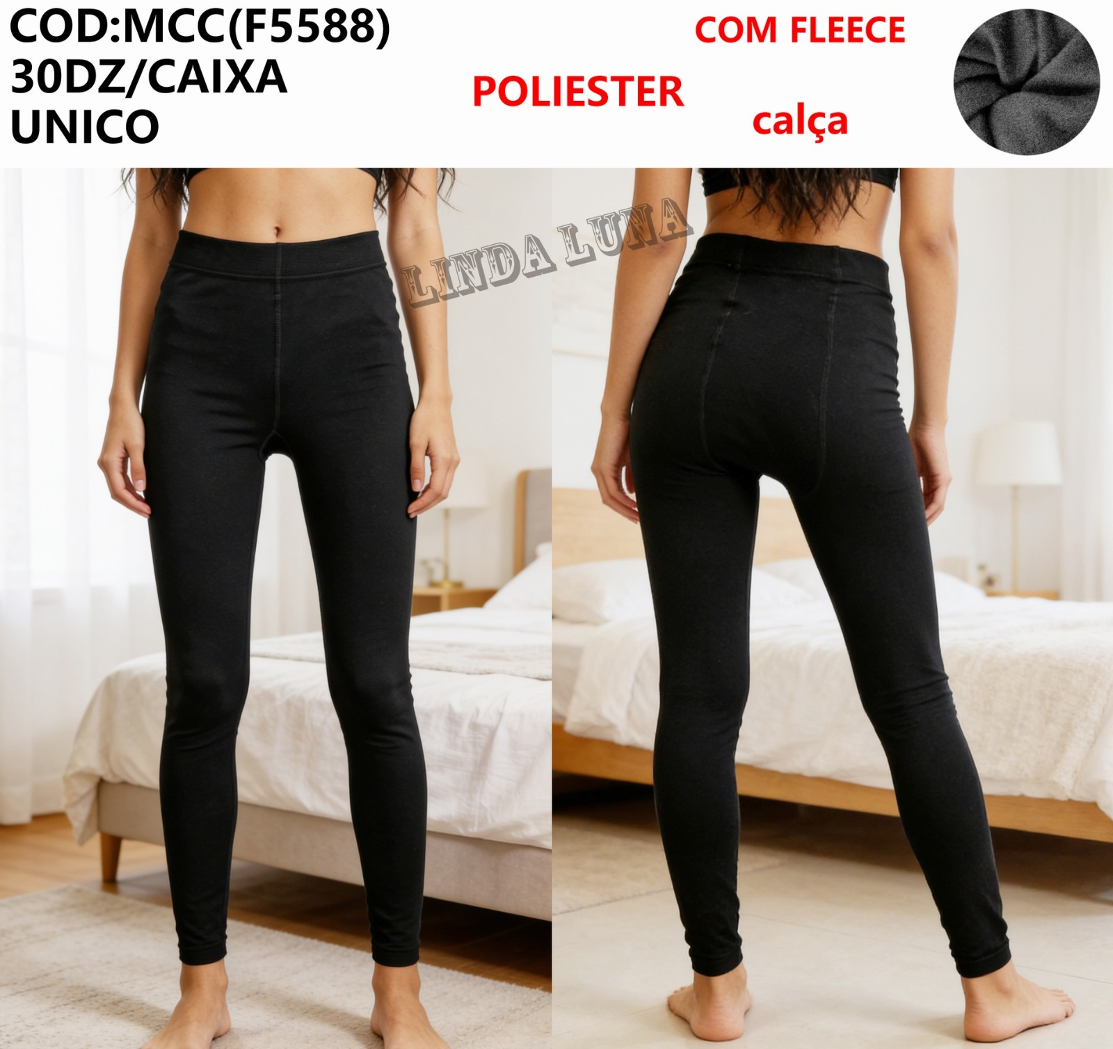Meia Calça Inverno Poliester Academia Com Fleece MCC(F5588) *Pacote: 10 R$