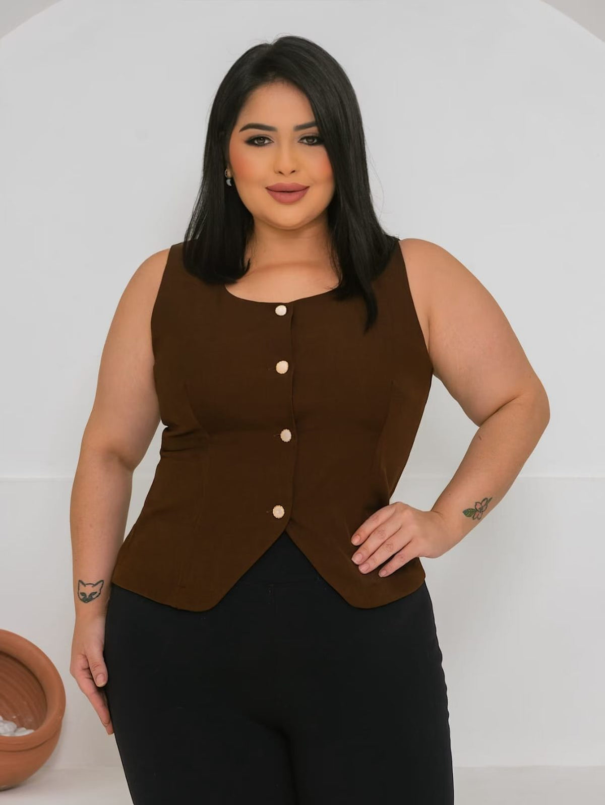 Colete Plusize Twill XY-677 *Pacote: 38 R$ *Atacado: R$ 50