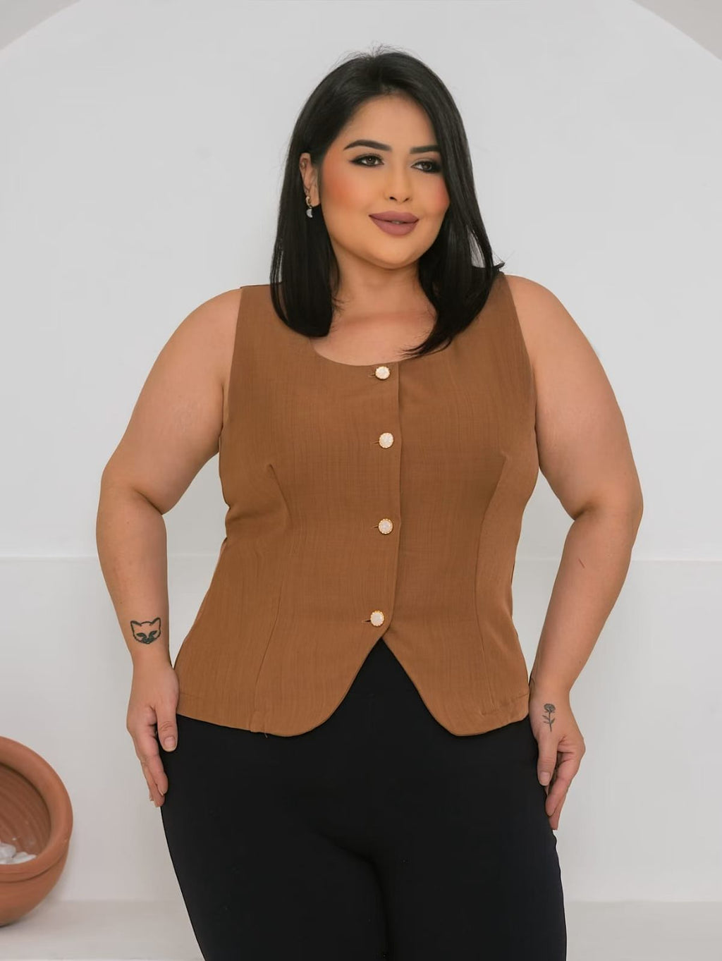 Colete Plusize Twill XY-677 *Pacote: 38 R$ *Atacado: R$ 50