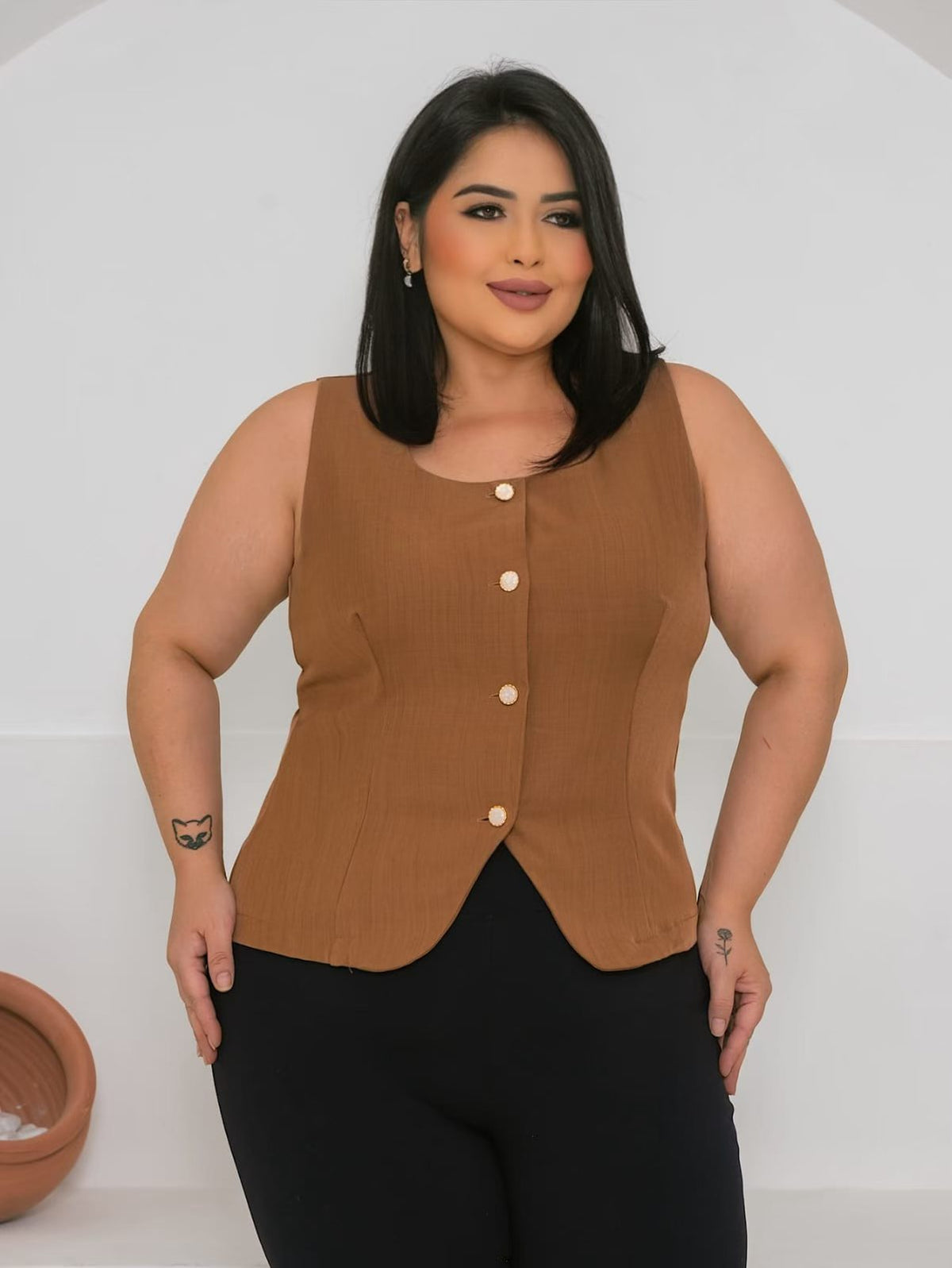 Colete Plusize Twill XY-677 *Pacote: 38 R$ *Atacado: R$ 50