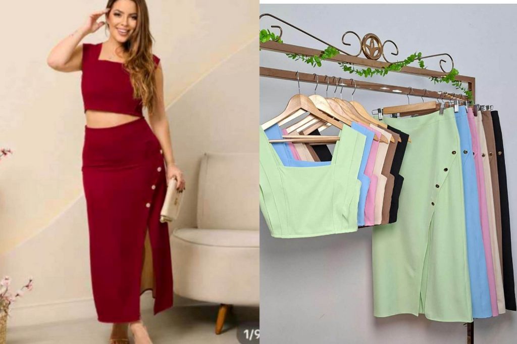 Conjunto Cropped e Saia xy-631 *Pacote: R$ 70 *Atacado: R$ 90