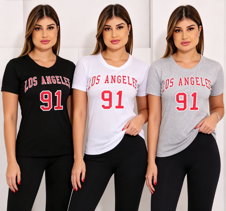 Tshirt Los Angeles Viscolaycra Tamanho Unico Veste 36-42 *Pacote: R$ 10 *Atacado: R$15