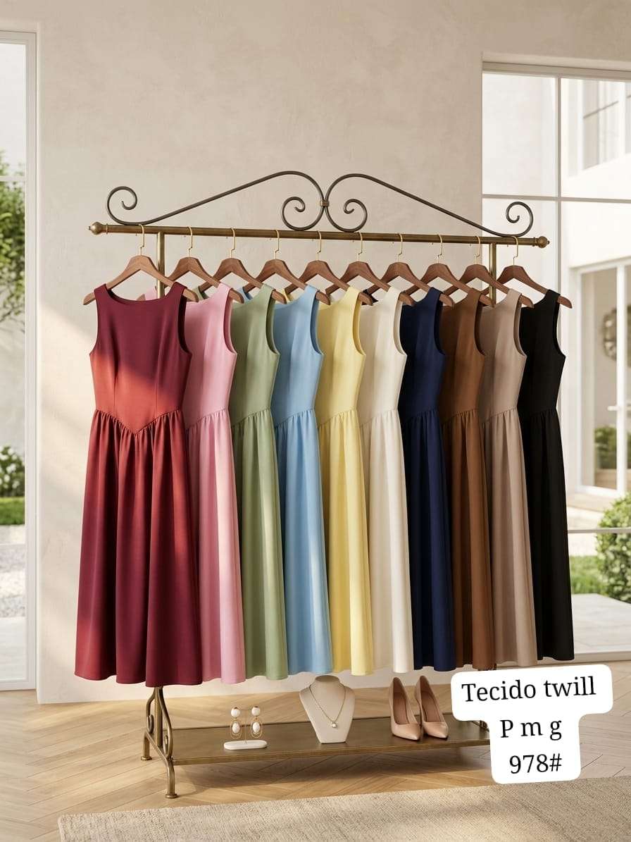 Vestido Midi Clássico Vintage Alfaiataria XY-978 *Atacado: R$ 75