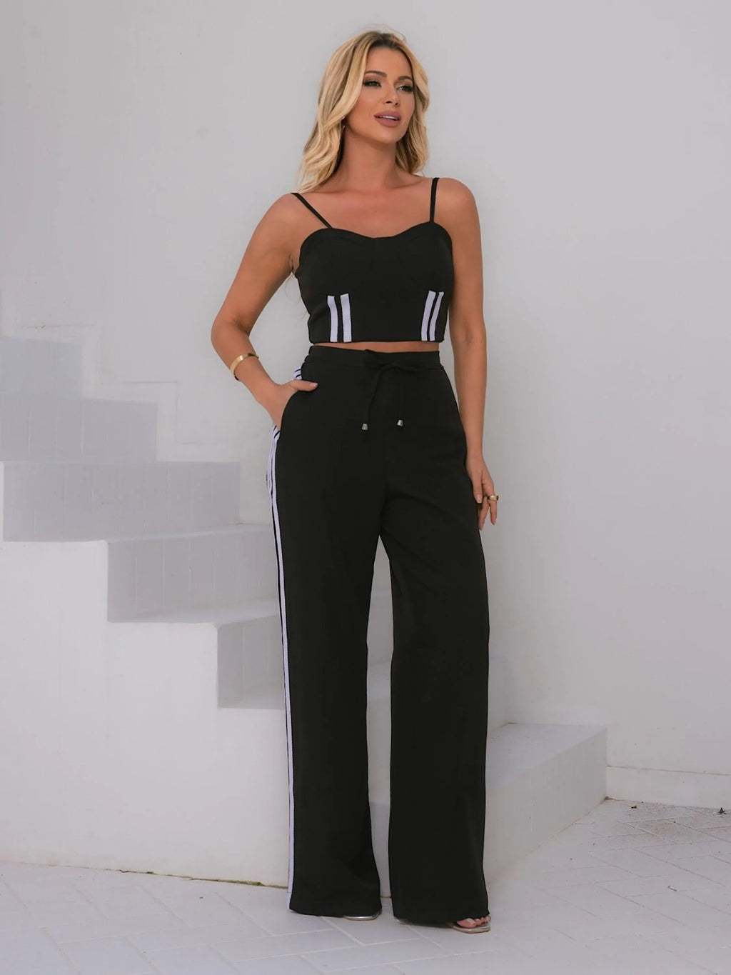 Conjunto Cropped e Calça Bicolor FF-CON-054-XY-632 *Pacote: 95 R$ *Atacado: R$ 110
