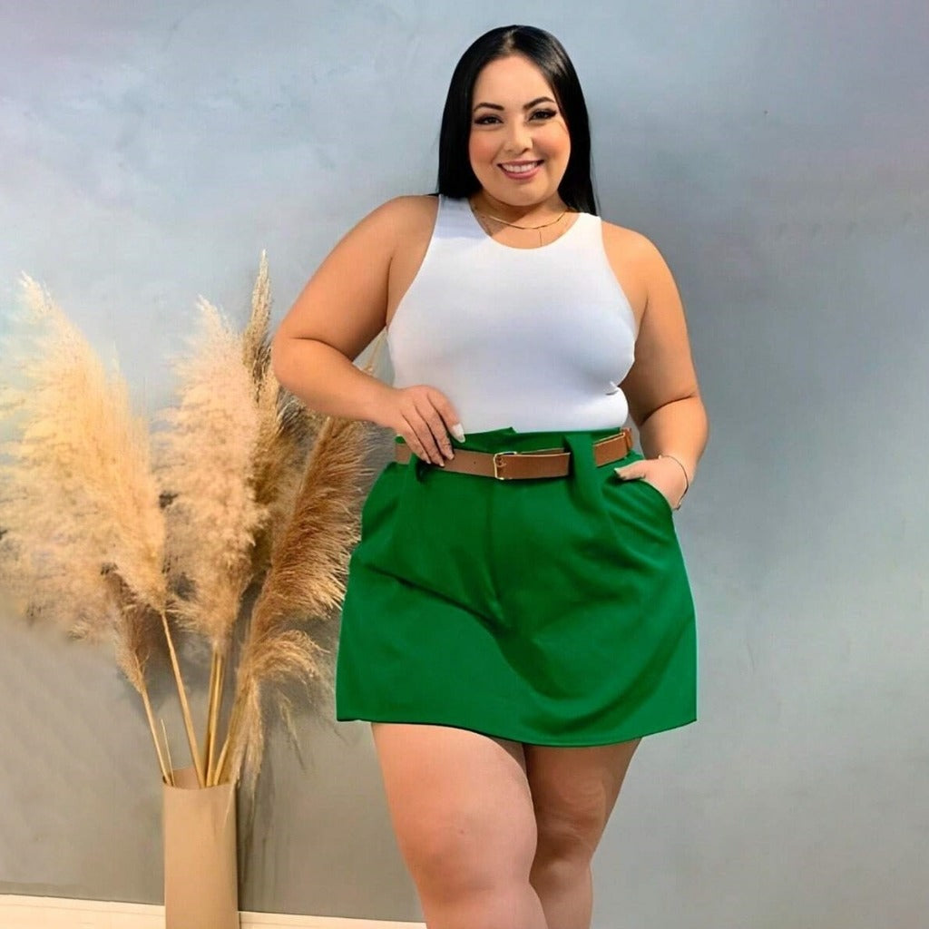 Short Saia com Cinto Plus Size Alfaiataria Premium FF-SHO-008-SS01 *Pacote: 40 R$ *Atacado: R$ 50