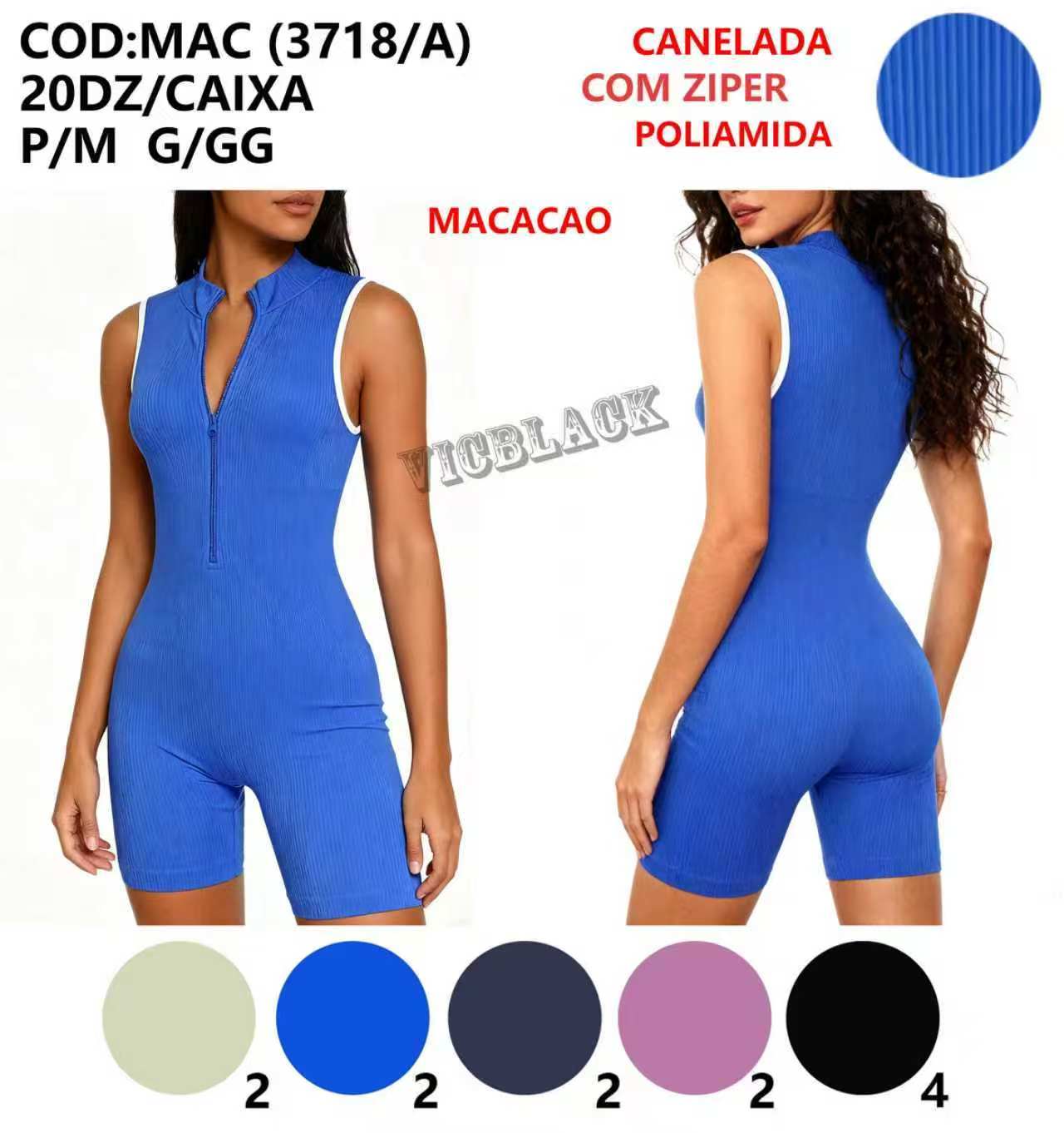 Macacao Poliamida Canelada Com Ziper Academia P/M G/GG MAC(3718/A)  *Pacote: 45 R$