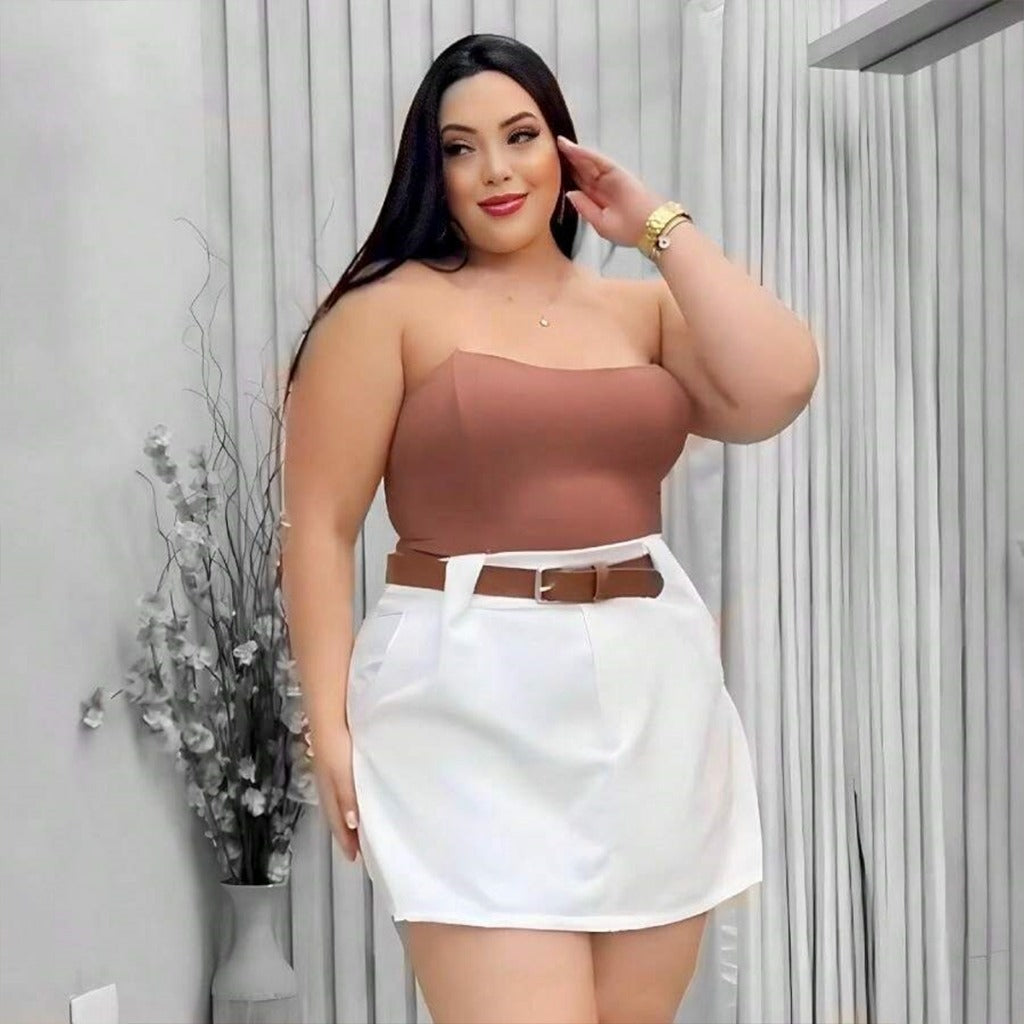 Short Saia com Cinto Plus Size Alfaiataria Premium FF-SHO-008-SS01 *Pacote: 40 R$ *Atacado: R$ 50