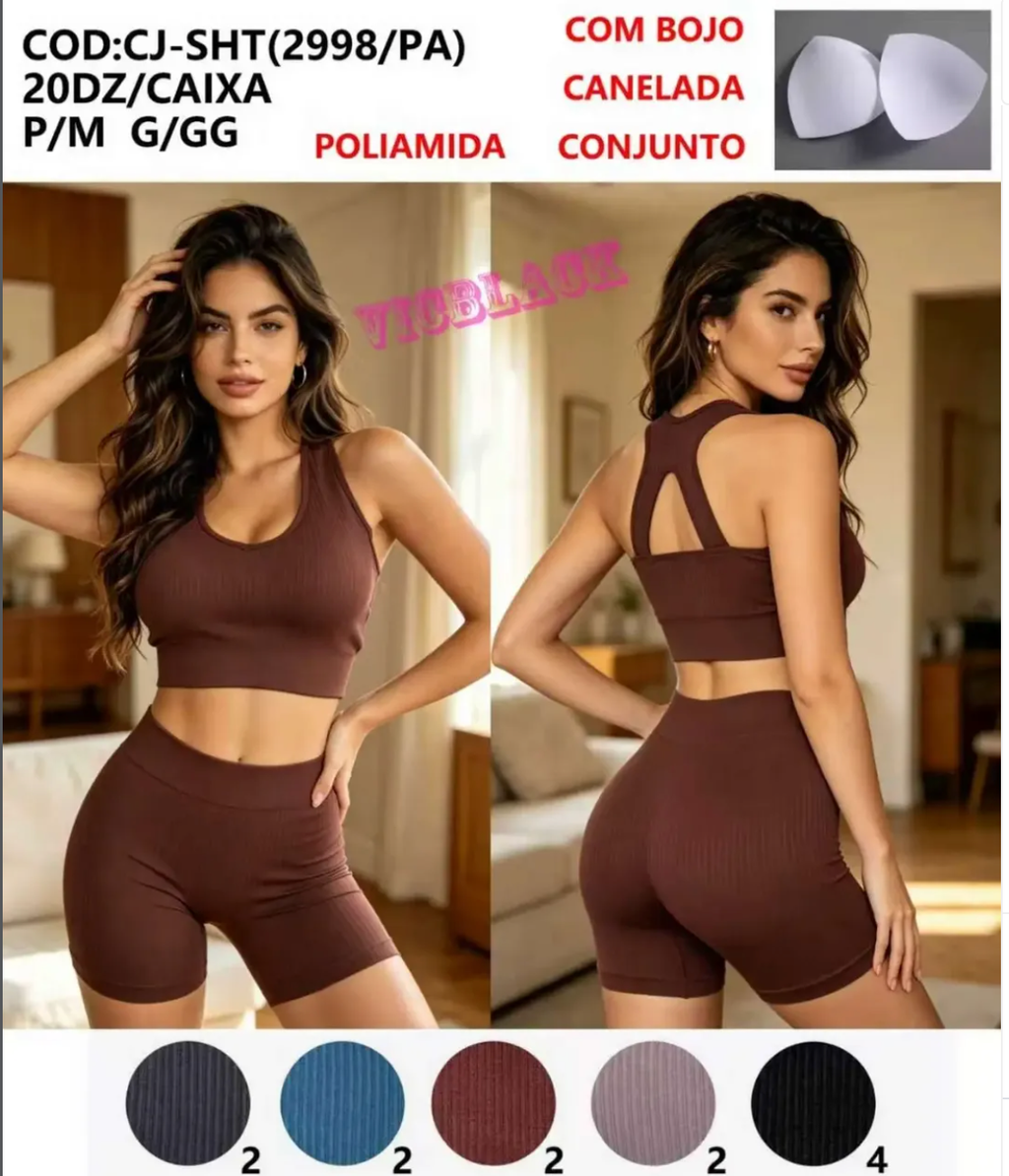 Conjunto Poliamida P/M G/GG #2998 Com Bojo Removível Academia *Pacote: R$ 50 *Atacado: R$60