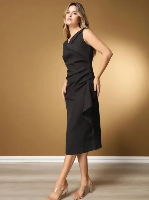 Vestido Midi Drapeado em Alfaiataria XY-467 *Atacado: R$ 83
