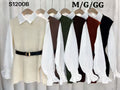 Blusa Manga Longa Com Colete E Cinto Inverno M G GG S1200B *Pacote: 60 R$