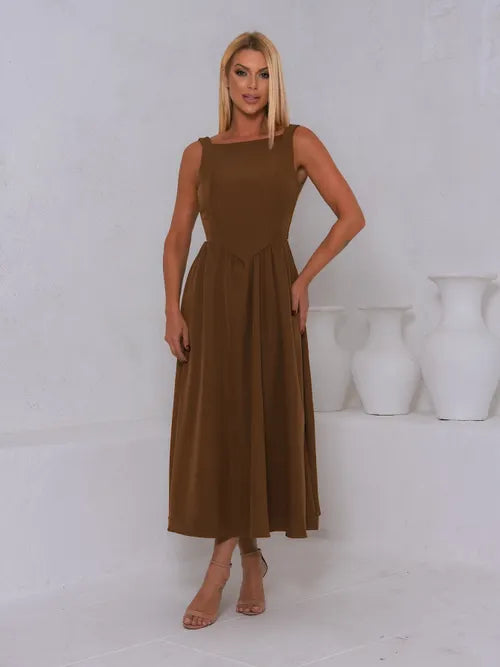 Vestido Midi Clássico Vintage Alfaiataria XY-978 *Atacado: R$ 75