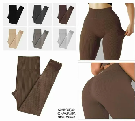 Calça Legging Canelado Premium Poliamida Tamanho Único Academia *Pacote: R$ 38