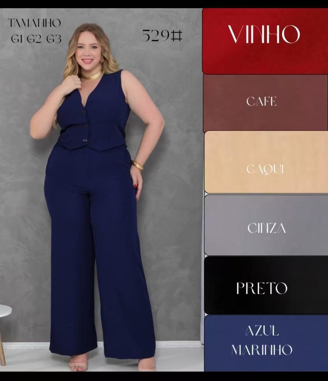 Conjunto Colete e Calça Plus Size Luis Twill FF-CON-014-CSS-529 *Pacote: 95 R$ *Atacado: R$ 120