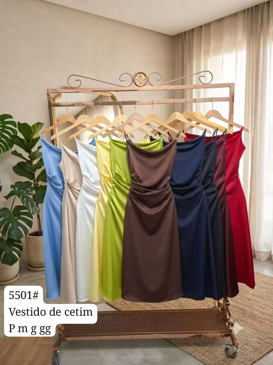 Vestido De Cetim P M G GG XY-5501 *Pacote: R$ 60 *Atacado: R$75