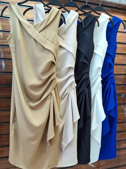Vestido Midi Drapeado em Alfaiataria XY-467 *Atacado: R$ 83