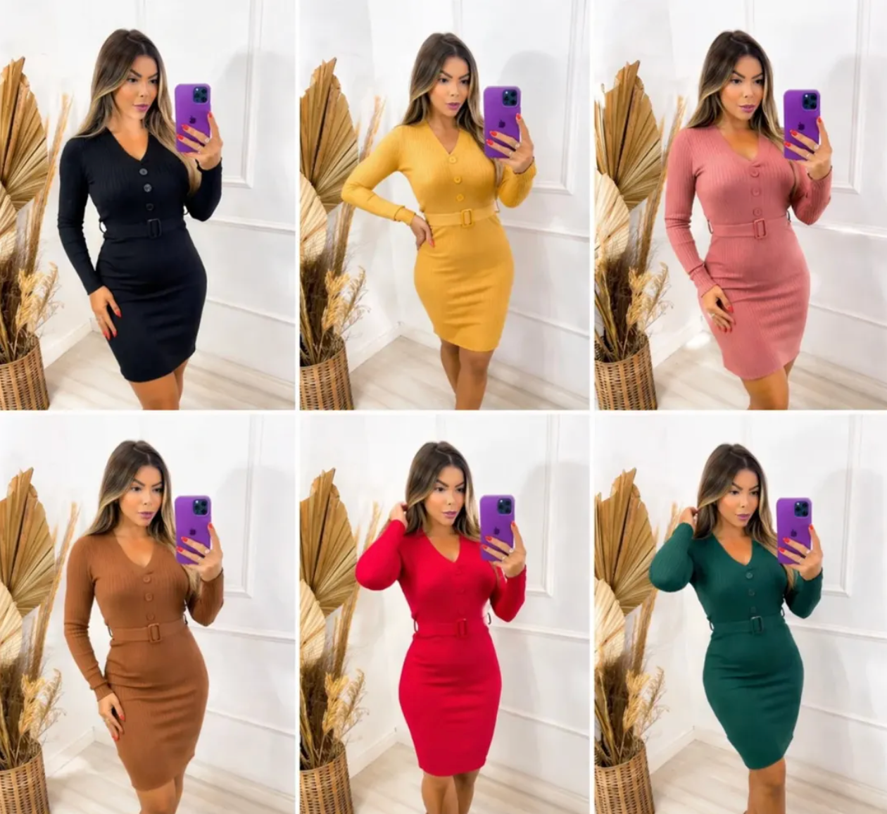 Vestido Modal com Cinto Inverno P M G GG *Pacote: 65 R$