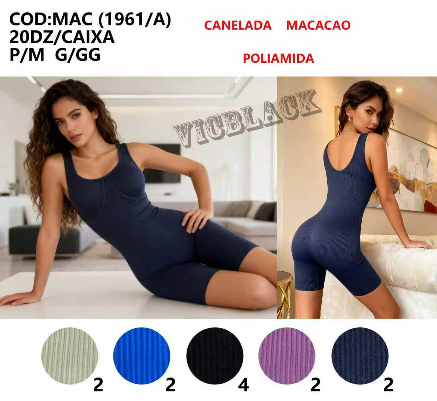 Macacao Poliamida Canelada Academia P/M G/GG MAC (1961/A) *Pacote: 40 R$