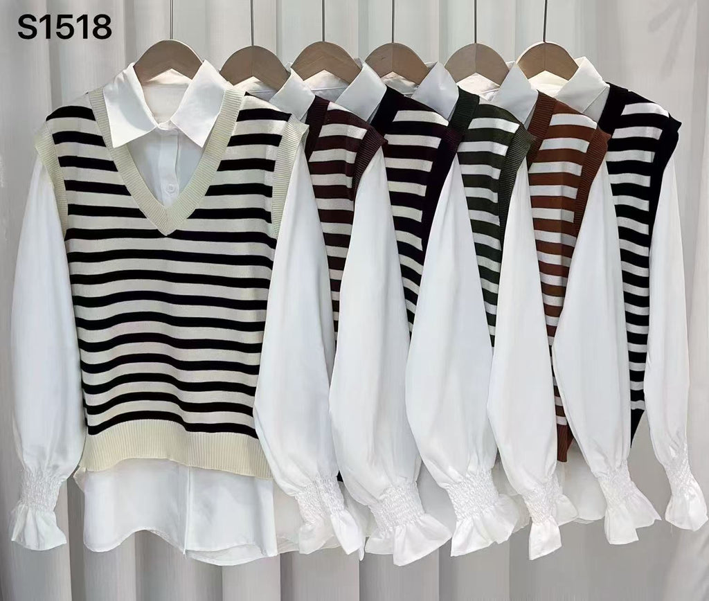 Blusa Gola V Listrada Com Colete E Cinto Inverno S1518 M G GG*Pacote: 60 R$
