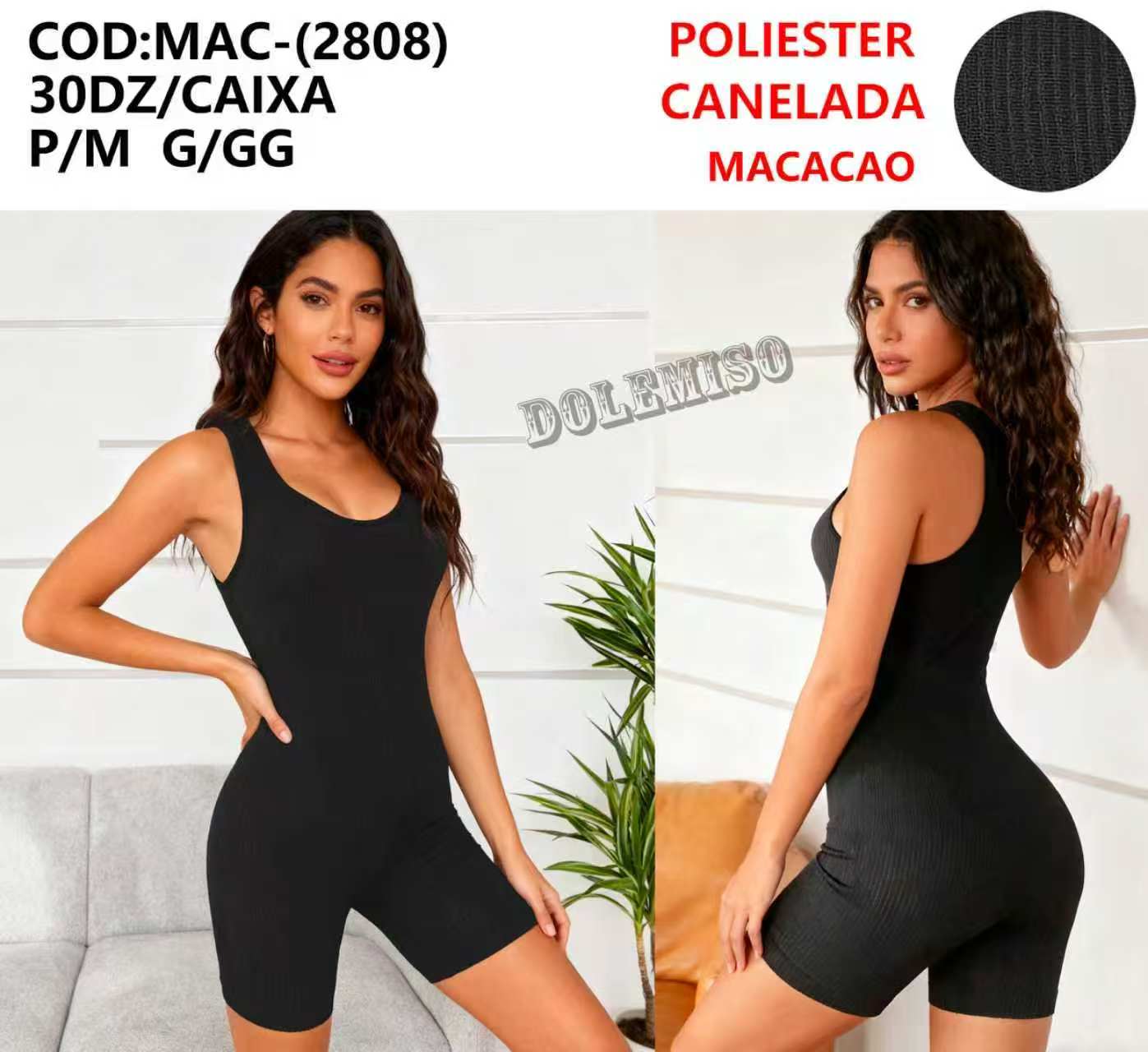 Macacao Canelada Poliester Academia P/M G/GG MAC-(2808) *Pacote: 20 R$