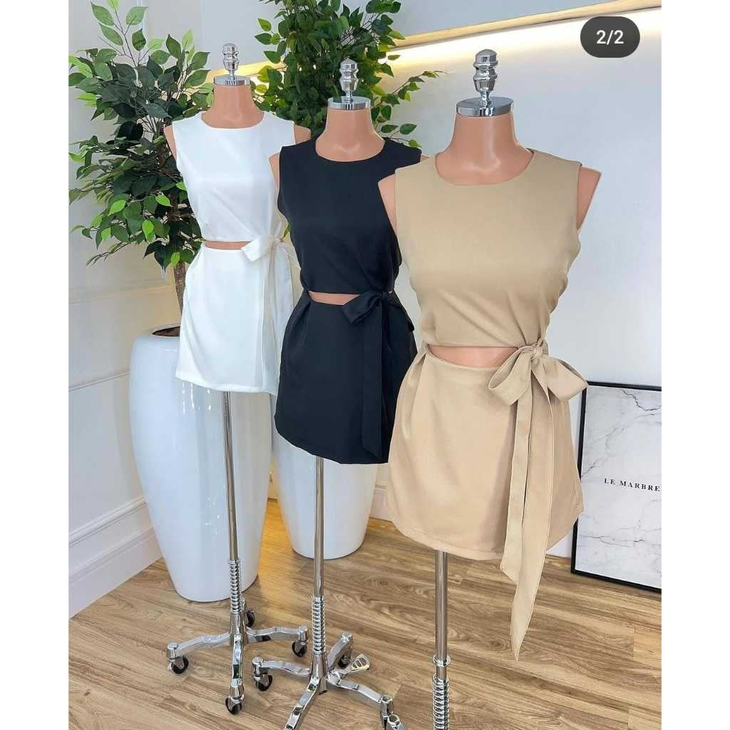 Conjunto Cropped e Saia com Amarração Alfaiataria Premium FF-CON-036 *Pacote: 60 R$ *Atacado: R$ 70