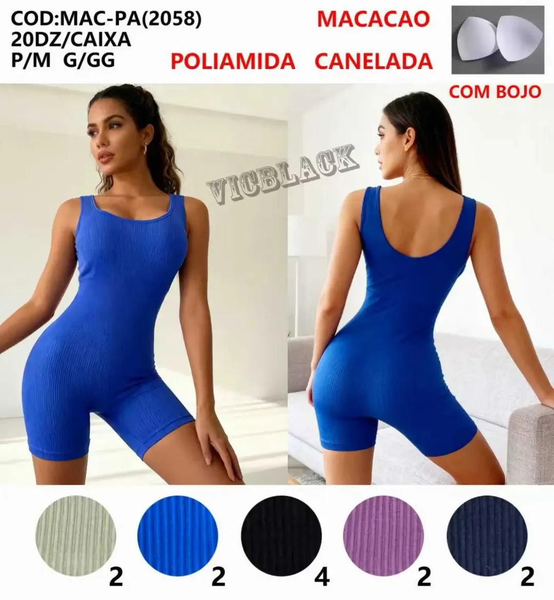 Macaquinho Canelado Premium Poliamida Academia P/m G/GG *Pacote: R$ 40