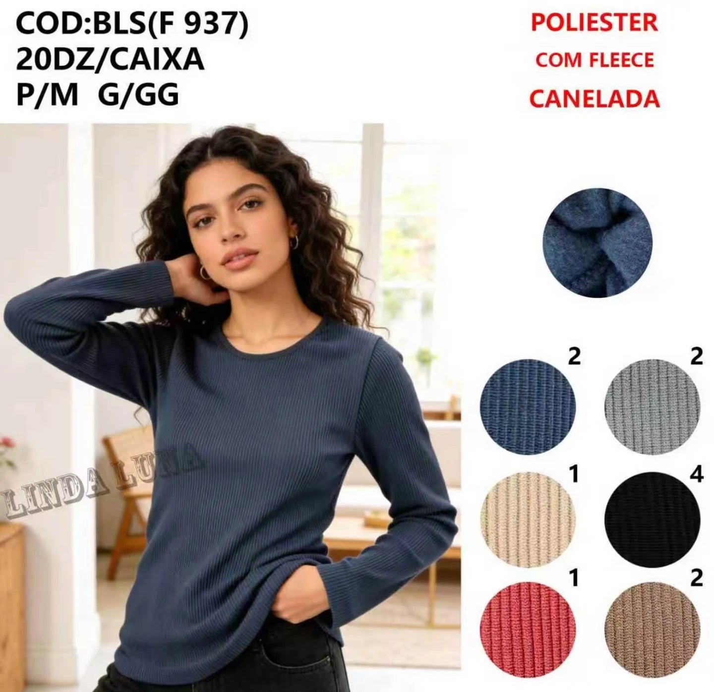 BLUSA TÉRMICA CANELADA Inverno P/M G/GG BLS(F 937) *Pacote: 25 R$