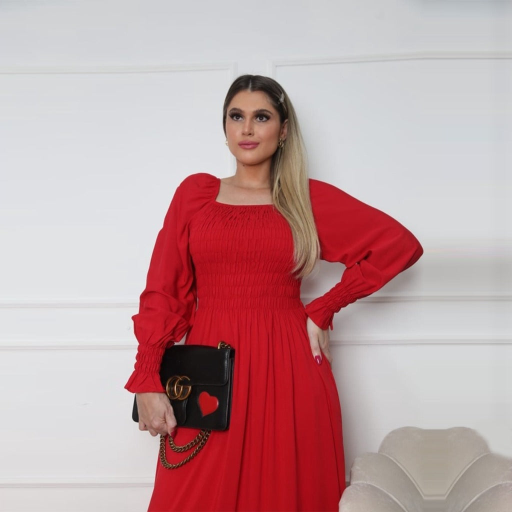 Vestido Longo Latex Gola Quadrado Duna FF-VES-023 *Pacote: 55 R$ *Atacado: R$ 65