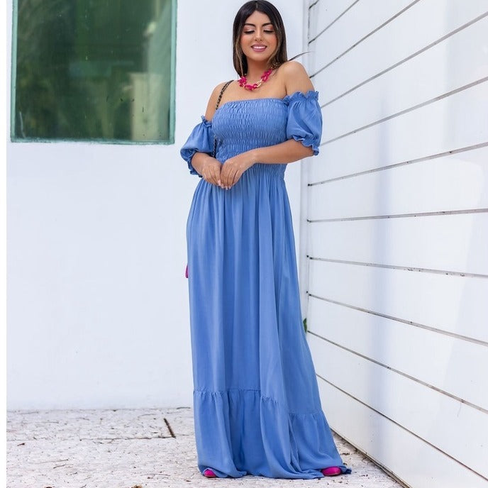 Vestido Longo Manga Cigana Latex Duna FF-VES-029 *Pacote: 50 R$ *Atacado: R$ 55
