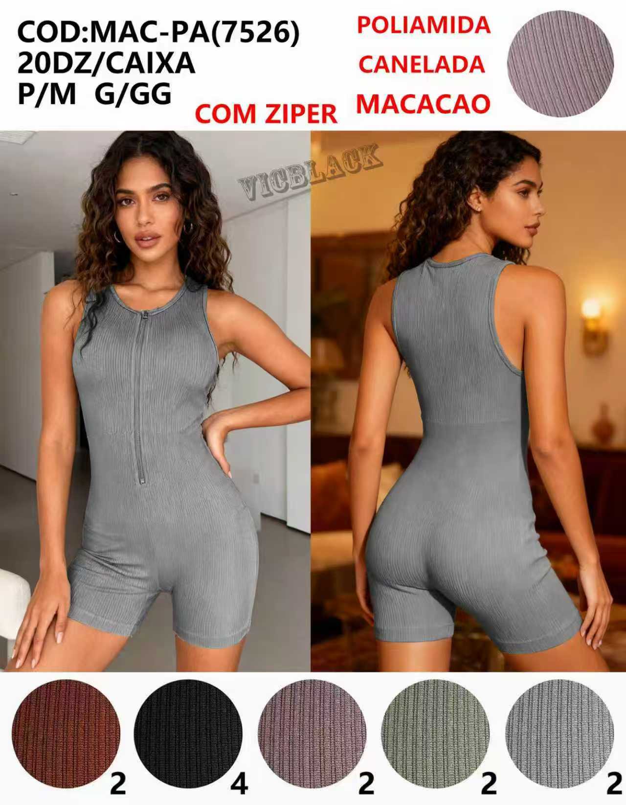 Macacao Poliamida Canelada Com Ziper Academia P/M G/GG MAC-PA(7526)  *Pacote: 45 R$