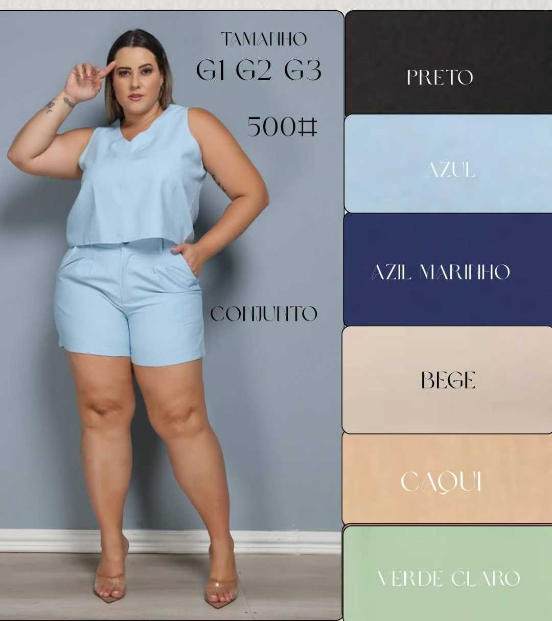 Conjunto Blusa e Short Plus Size Alfaiataria FF-CON-009-CSS-500 *Pacote: 65 R$ *Atacado: R$ 80